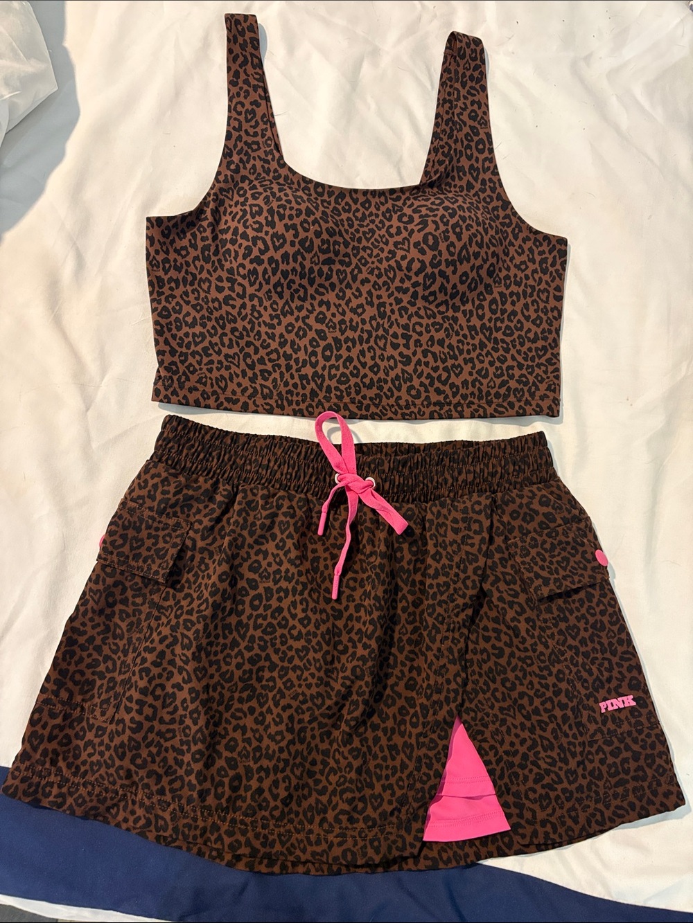 Victoria’s Secret PiNk. Leopard Print Crop Tank & Skirt Set with Pink Accents